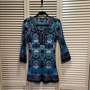 White House Black Market Teal and Purple Tunic